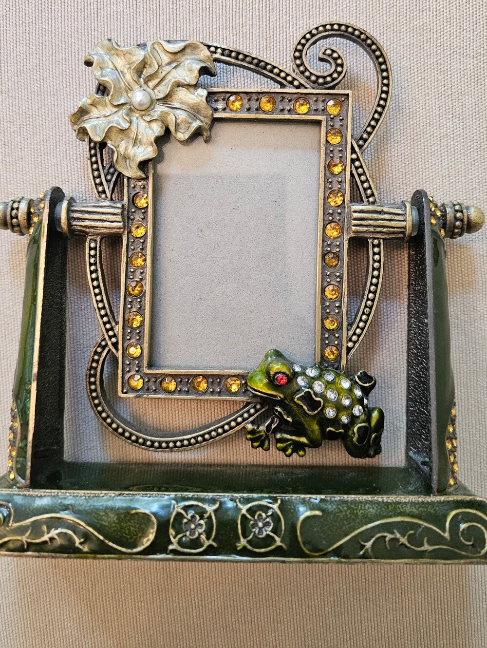 GUC Cloisonné Frog and Flower Rhinestone Photo Frame